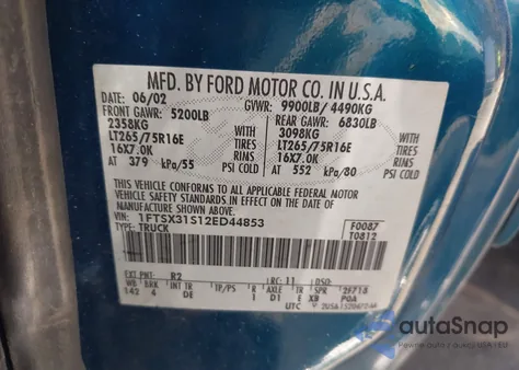 2002 Ford F-350 Lariat/Xl/Xlt from USA, damaged, VIN 1FTSX31S12ED44853